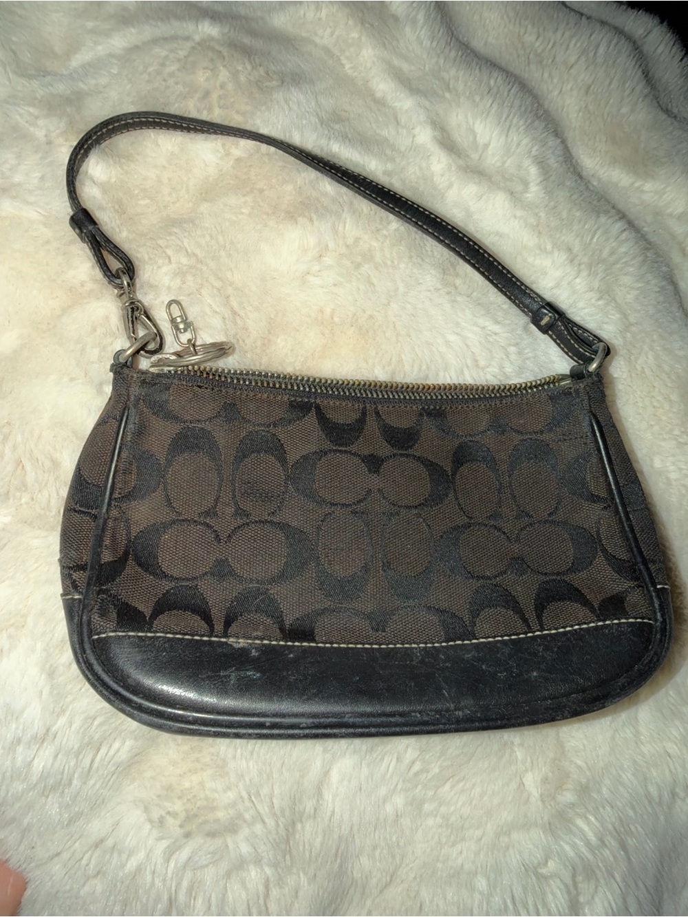 Coach Black Signature Canvas Shoulder Bag with Leather Trim